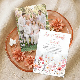 Tarjeta De Agradecimiento Ethereal Dreamy Wildflowers Coral Script Photo