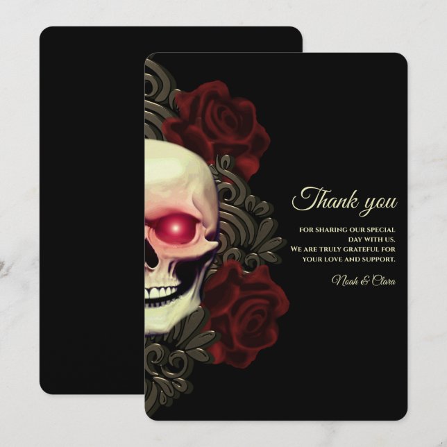 Tarjeta De Agradecimiento Etnia negra floral oscuro cráneo gótico Halloween (Anverso / Reverso)