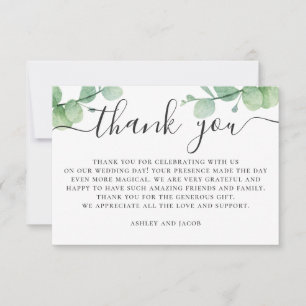 Tarjeta De Agradecimiento Eucalipto acuarela. Boda con letra elegante