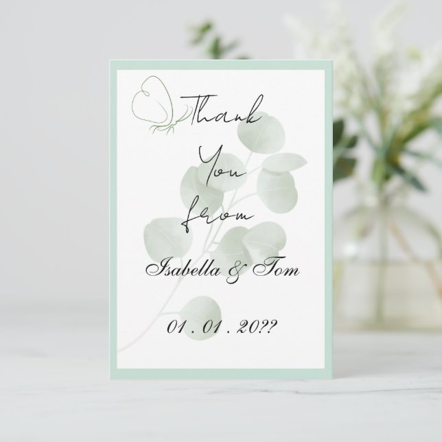 Tarjeta De Agradecimiento Eucalipto | Boda Botánica Boho (Anverso de pie)
