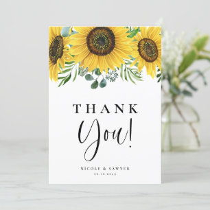 Tarjeta De Agradecimiento Eucalipto color de agua y Boda de girasoles