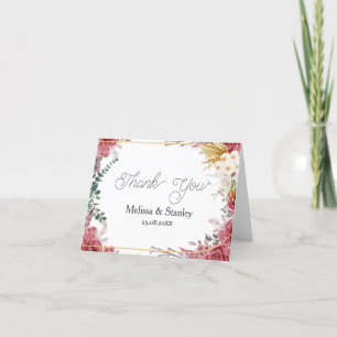 Tarjeta De Agradecimiento Eucalipto de Oro Floral Borgoña con presupuesto