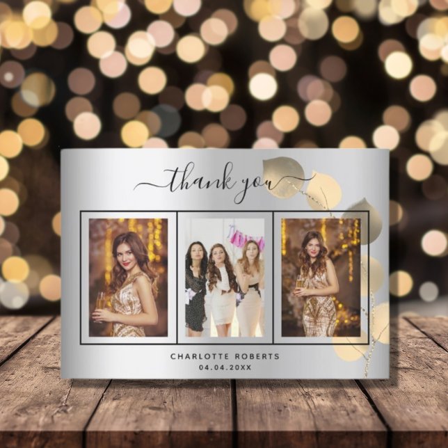 Tarjeta De Agradecimiento Eucalipto de plata de cumpleaños foto de oro graci (Subido por el creador)