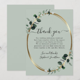 Tarjeta De Agradecimiento Eucalipto Dorado Elegante Letra Script Verde Salvi