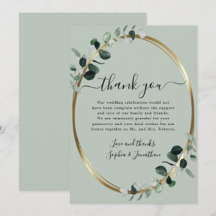 Tarjeta De Agradecimiento Eucalipto Dorado Elegante Letra Script Verde Salvi