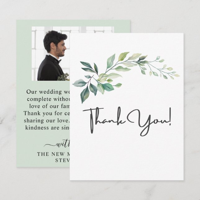 Tarjeta De Agradecimiento Eucalipto Hojas Verde Acuarela Moderna (Anverso / Reverso)