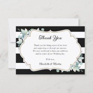 Tarjeta De Agradecimiento Eucalipto verde Boda blanco y negro