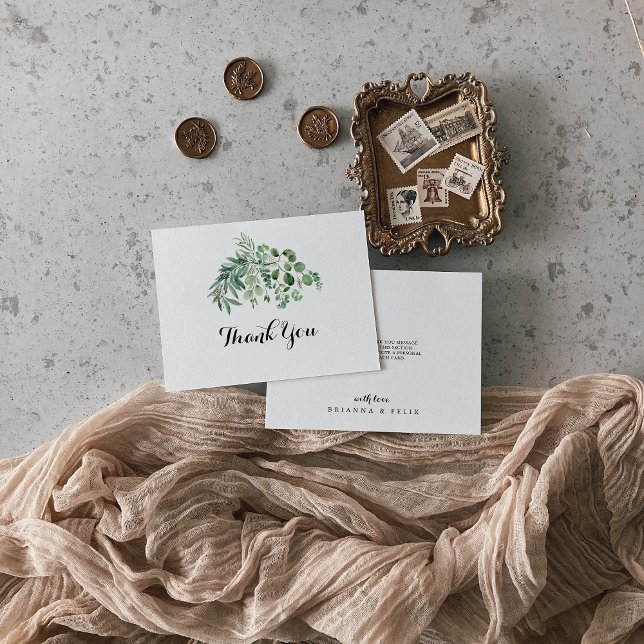 Tarjeta De Agradecimiento Eucalipto verde Boda plano de caligrafía moderna (Subido por el creador)