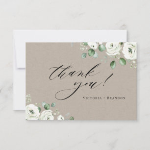 Tarjeta De Agradecimiento Eucalipto verde vegetación floral blanca rústica