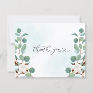 Tarjeta De Agradecimiento Eucalipto verde y Boda de las flores de algodón