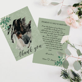 Tarjeta De Agradecimiento eucalipto verde y boda fotográfico de la gitsophil