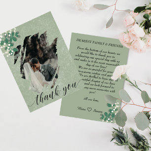 Tarjeta De Agradecimiento eucalipto verde y boda fotográfico de la gitsophil