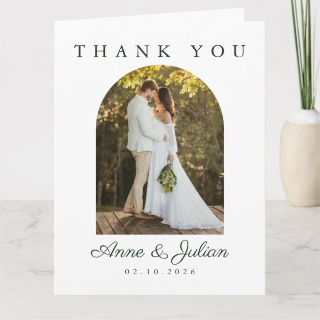 Tarjeta De Agradecimiento Eucalypthus deja Boda moderno con 2 fotos (Anverso)