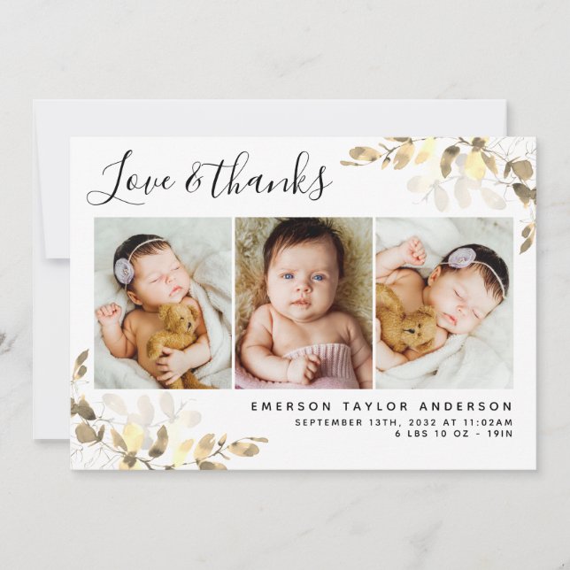 Tarjeta De Agradecimiento Eucalyptus 3 Foto Estadísticas de nacimiento de be (Anverso)