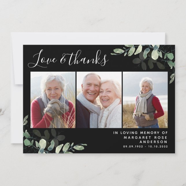 Tarjeta De Agradecimiento Eucalyptus 3 Photo Funeral Sympathy Gracias Tarjet (Anverso)