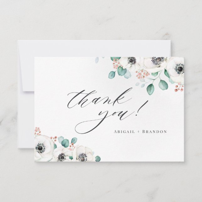 Tarjeta De Agradecimiento Eucalyptus anemone floral rural gracias (Anverso)