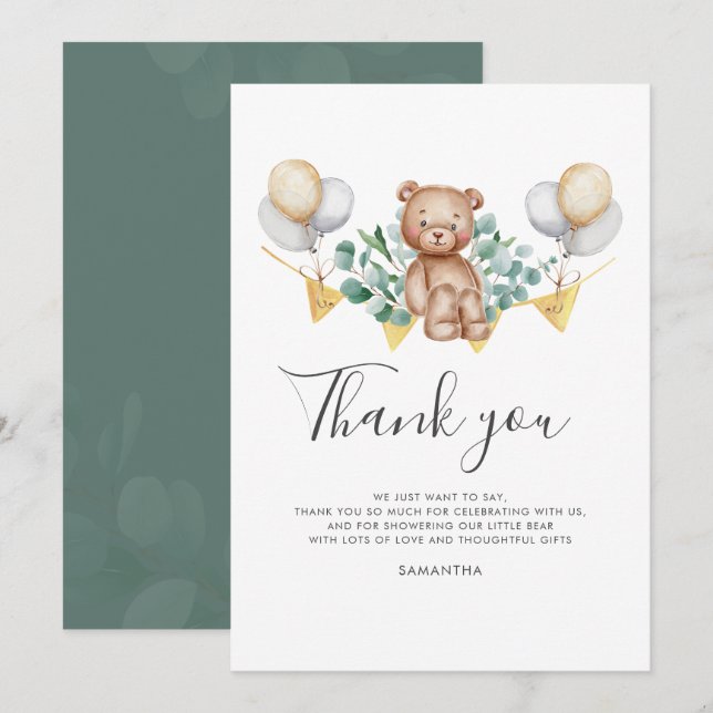 Tarjeta De Agradecimiento Eucalyptus Bear Baby Shower (Anverso / Reverso)
