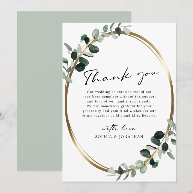 Tarjeta De Agradecimiento Eucalyptus Boda de caligrafía moderna de sabio bla (Anverso / Reverso)