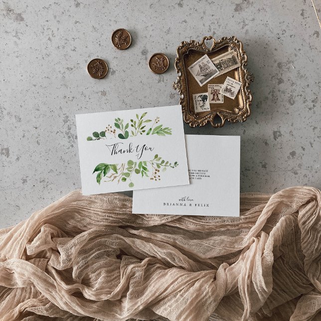 Tarjeta De Agradecimiento Eucalyptus Boda plano floral marrón simple (Subido por el creador)