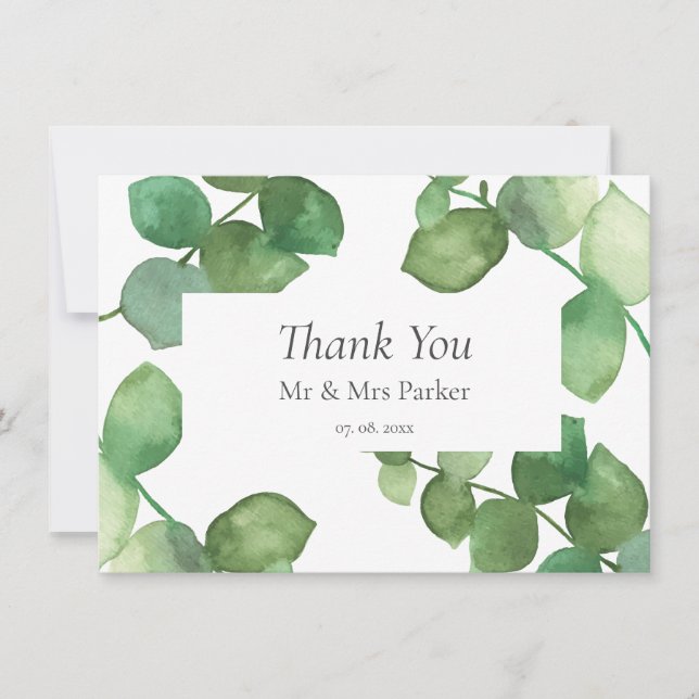 Tarjeta De Agradecimiento Eucalyptus Boho Green Boda Gracias (Anverso)