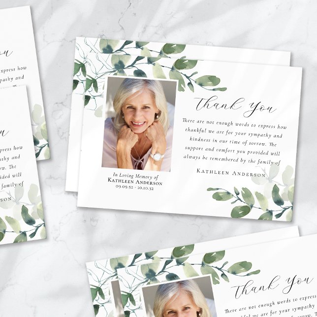 Tarjeta De Agradecimiento Eucalyptus Calligraphy Funeral Memorial (Subido por el creador)