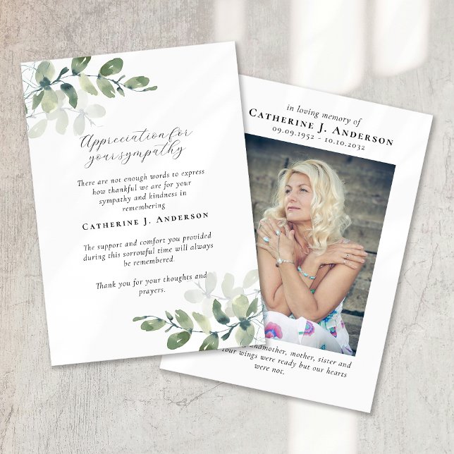 Tarjeta De Agradecimiento Eucalyptus Calligraphy Photo Sympathy Funeral (Subido por el creador)