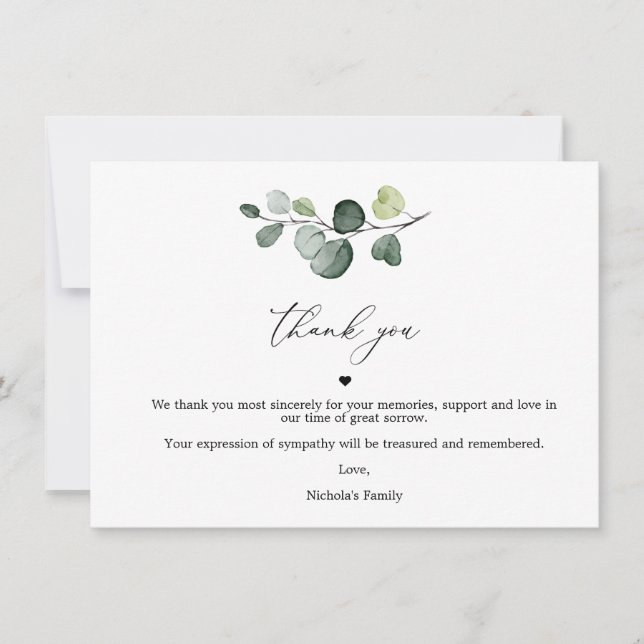 Tarjeta De Agradecimiento Eucalyptus Celebración De La Vida Gracias Cartas (Anverso)