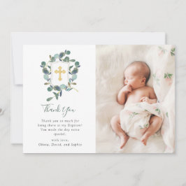 Tarjeta De Agradecimiento Eucalyptus Crest | Bautismo de acuarela y foto