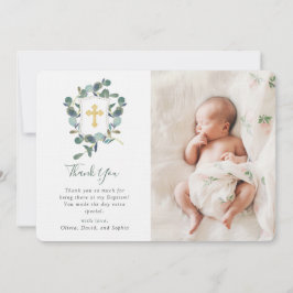 Tarjeta De Agradecimiento Eucalyptus Crest | Bautismo de acuarela y foto