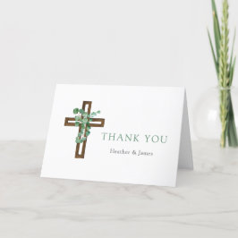 Tarjeta De Agradecimiento Eucalyptus Cross Modern Baptism Doble Gracias