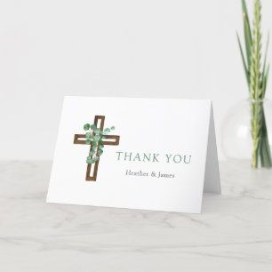 Tarjeta De Agradecimiento Eucalyptus Cross Modern Baptism Doble Gracias