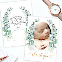 Tarjeta De Agradecimiento Eucalyptus dorado bebé ducha foto de agradecimient