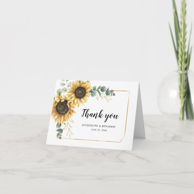 Tarjeta De Agradecimiento Eucalyptus Floral Sunflower Foto Boda (Anverso)