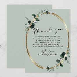 Tarjeta De Agradecimiento Eucalyptus Gold Boda de caligrafía moderna