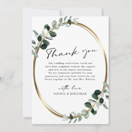 Tarjeta De Agradecimiento Eucalyptus Gold Caligrafía moderna Boda blanco