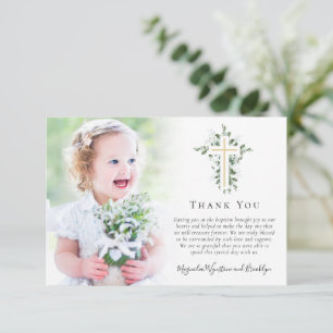 Tarjeta De Agradecimiento Eucalyptus Gold Cross Baptism