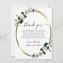 Tarjeta De Agradecimiento Eucalyptus Gold Elegant Script Boda Blanco