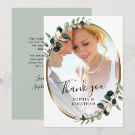Tarjeta De Agradecimiento Eucalyptus Gold Elegant Script Photo Boda Gracias