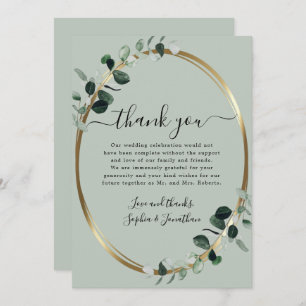 Tarjeta De Agradecimiento Eucalyptus Gold Elegant Script Sage Green Boda