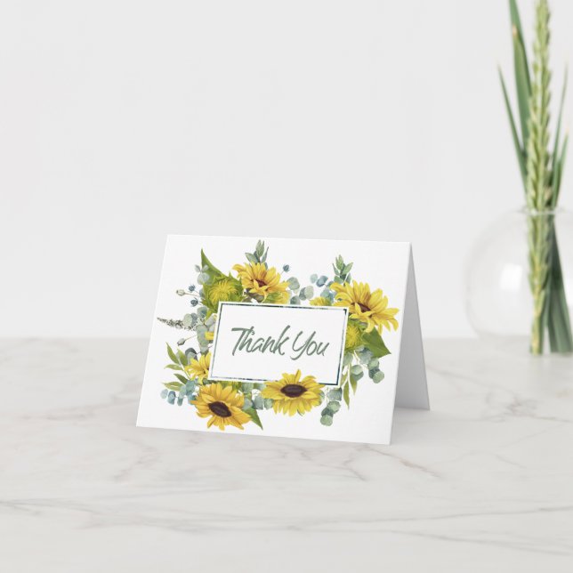 Tarjeta De Agradecimiento Eucalyptus Gold Sunflower Frame (Anverso)
