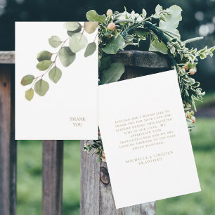 Tarjeta De Agradecimiento Eucalyptus Gold Text White Boda Gracias