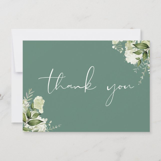 Tarjeta De Agradecimiento Eucalyptus Green Botaneneration Elegant Script (Anverso)