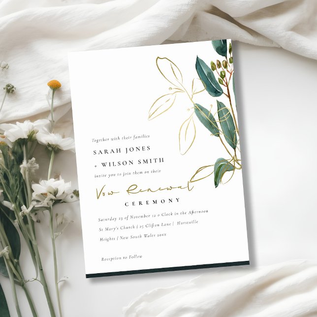 TARJETA DE AGRADECIMIENTO EUCALYPTUS GREEN GOLD FOLIAGE VOW RENEWAL INVITE (Subido por el creador)