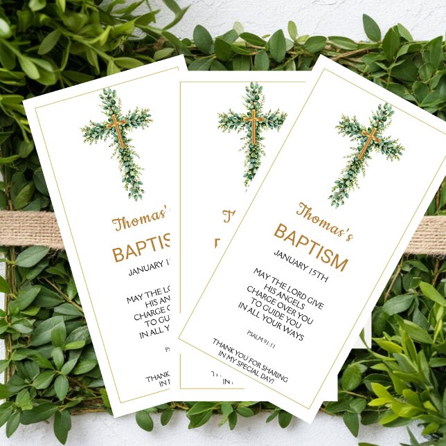 Tarjeta De Agradecimiento Eucalyptus Greenery Baptism Favor Bookmak (Subido por el creador)