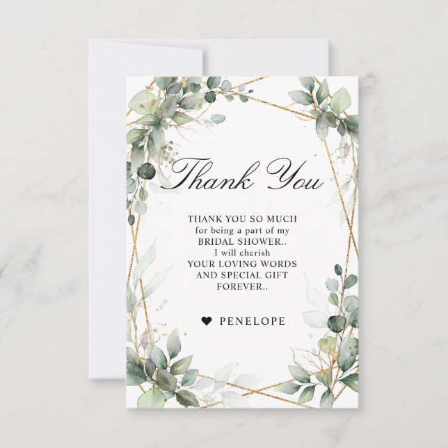 Tarjeta De Agradecimiento Eucalyptus Greenery Botanical Bridal Shower (Anverso)