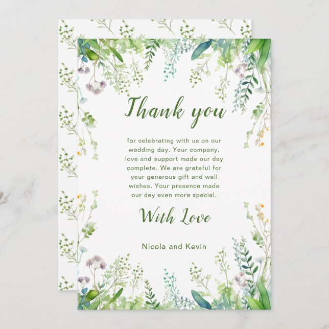 Tarjeta De Agradecimiento Eucalyptus Greenery deja Boda (Anverso / Reverso)