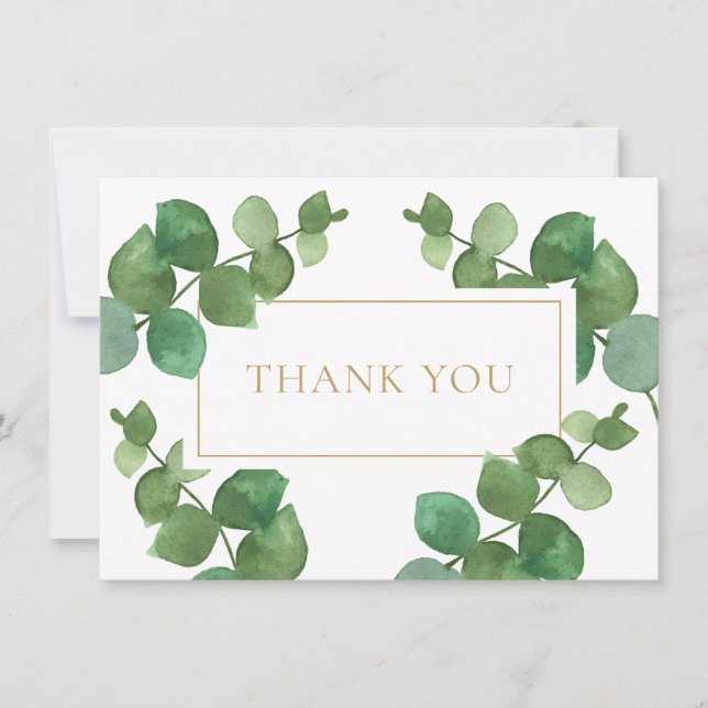 Tarjeta De Agradecimiento Eucalyptus Greenery Elegant Gold Geométrico (Anverso)