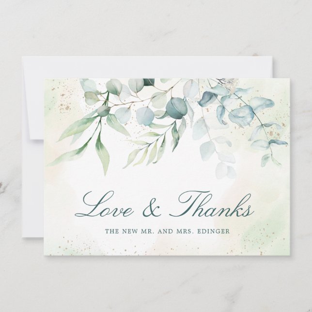 Tarjeta De Agradecimiento Eucalyptus Greenery Elegant No Photo Boda (Anverso)