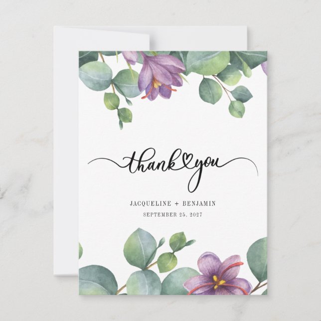 Tarjeta De Agradecimiento Eucalyptus Greenery Floral Boda Gracias (Anverso)