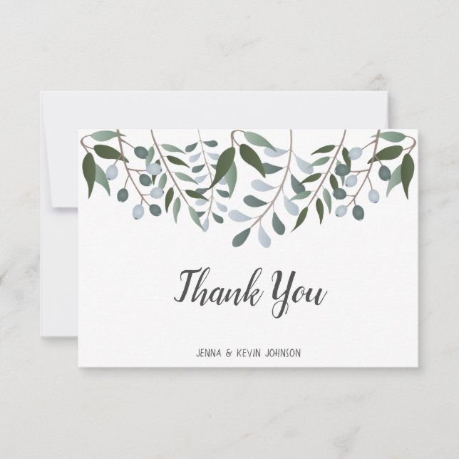 Tarjeta De Agradecimiento Eucalyptus Greenery Floral Gracias (Anverso)
